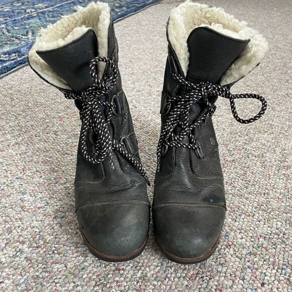 Sorel Joan of Arctic Wedge Leather Boots Fur Lined RARE - Picture 2 of 9